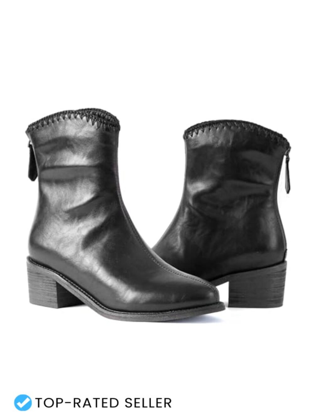 Womens Western Ankle Boots Pointed Toe Chunky Block Heel Faux Leather Booties